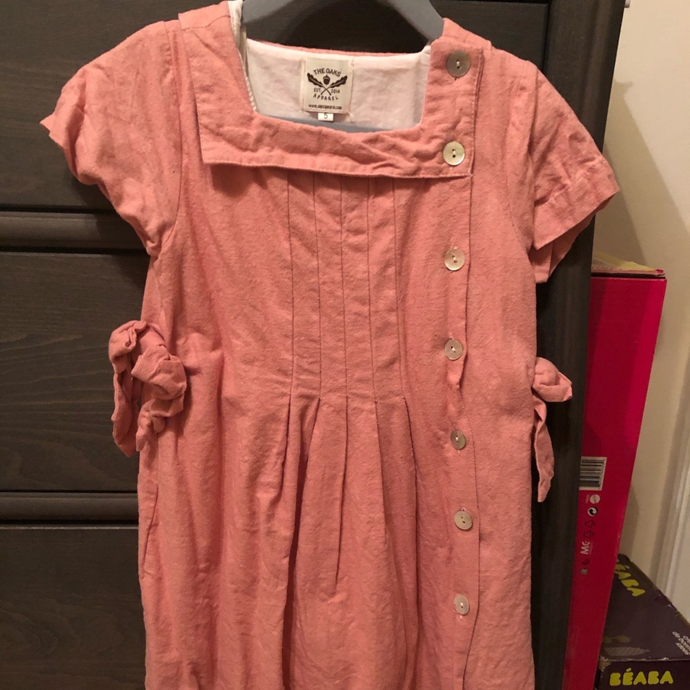 The Oaks Apparel Cotton mauve dress with buttons 5T
